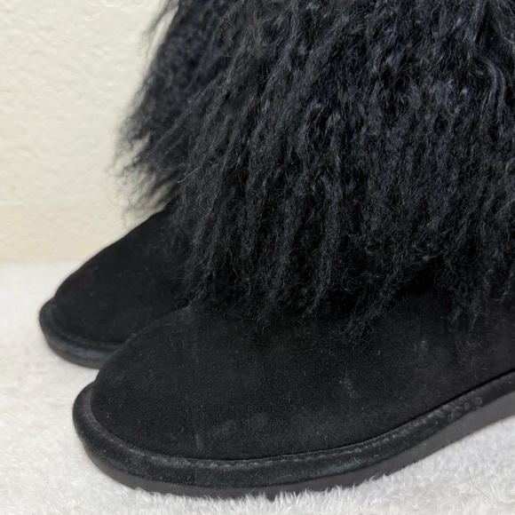 Bearpaw Boo Bootie Winter Boot Fuzzy Lamb Fur Cuff Suede Black Size 9 - Picture 3 of 16